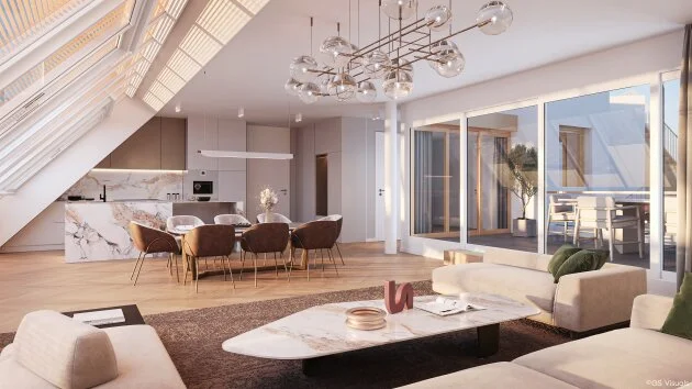 Gipfel des Wohnkomforts: Edle 3-Zimmer-Wohnung mit großem Balkon im 4. OG || Sandleitengasse 68